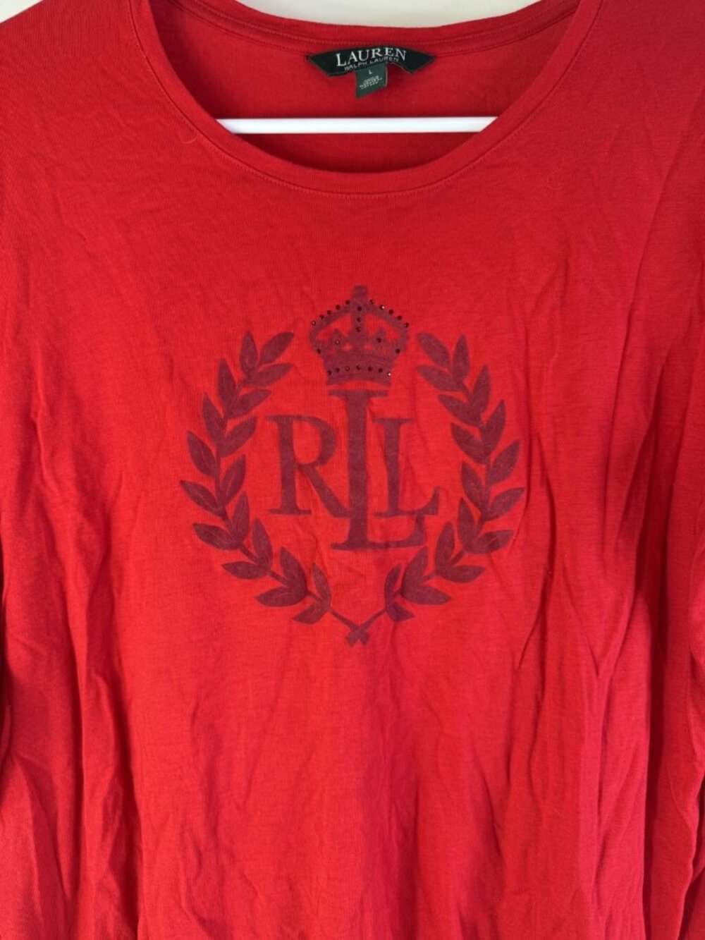 Lauren Ralph Lauren T Shirt Top Long Sleeve Monogram Crest REd - Picture 3 of 6